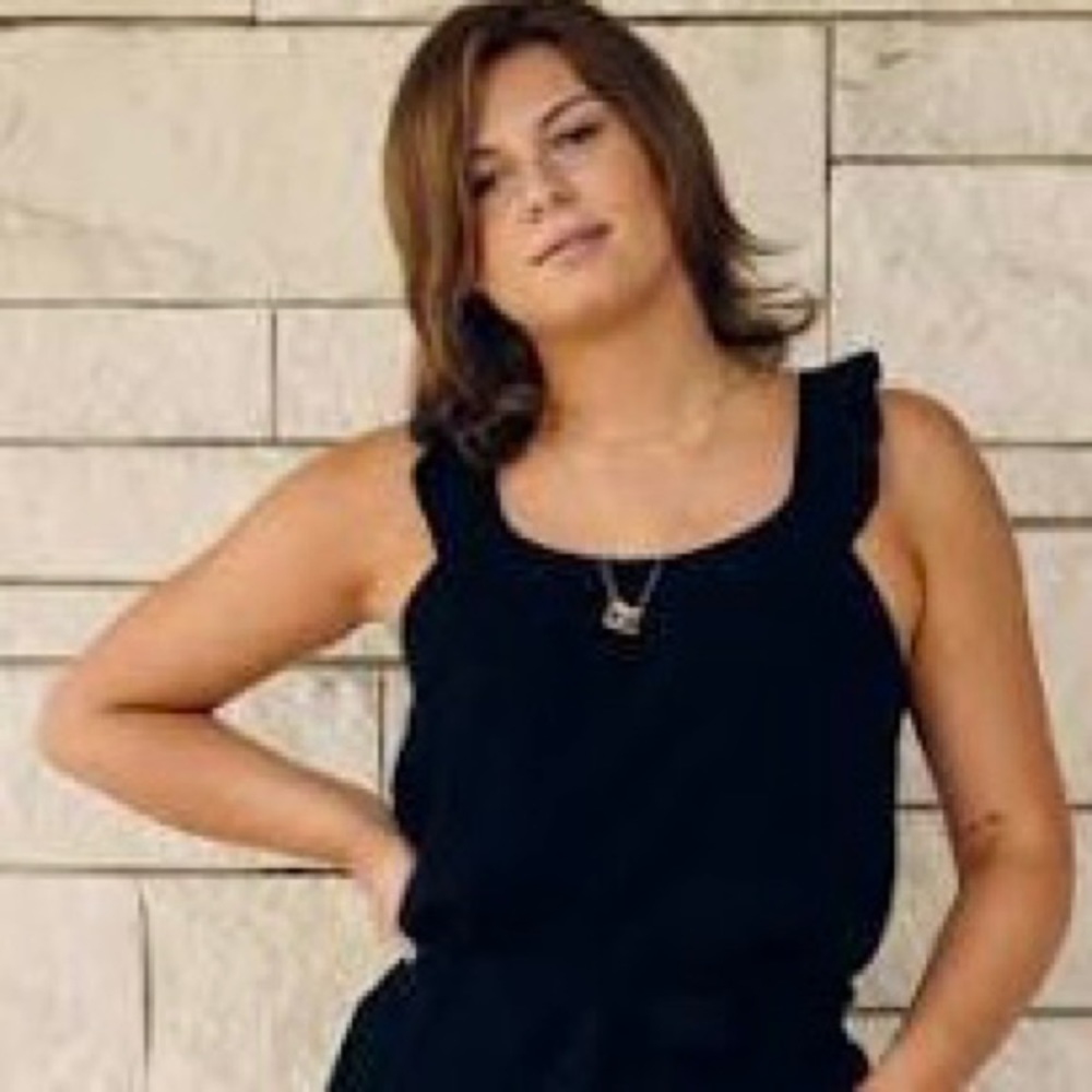 P Cill Black Tank Top w/Adjustable Button Wide Ruffle Straps & Flowing Bodice SM